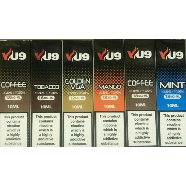 VU9 E Liquid 10 x 10ml Bottles E Juice Vape Juice 70/30 VG/PG in 6mg, 12mg 18mg