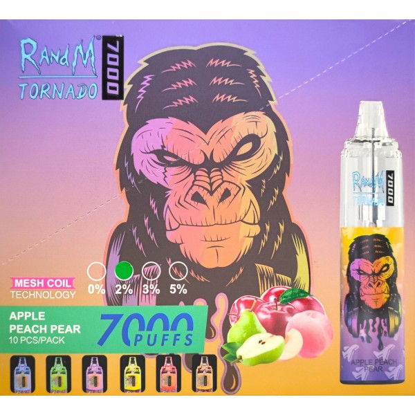 R And M Tornado 7000 Puffs Apple Peach Pear 10 Gorilla Vapes